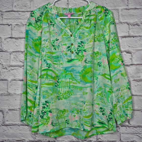 Lilly Pulitzer Elsa Silk Top The Honda Classic Golf Print Green XS 41773 Rare. - Picture 12 of 12